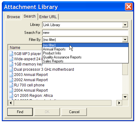 Search Attachment Library dialog box.