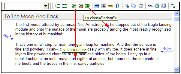 Screenshot showing correct use of block quote and indent.