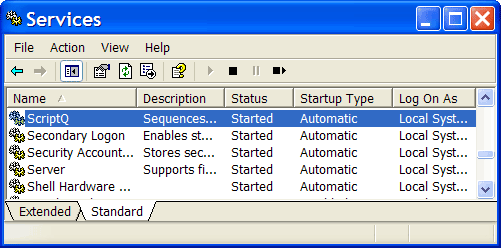 Screenshot of ScriptQ listed in a Services application.