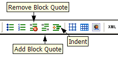 XStandard toolbar showing 'Remove Block Quote', 'Add Block Quote' and 'Indent' buttons.