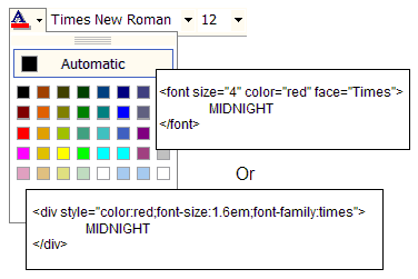 Example of markup generated by tools like a color-picker and font-selector. The outcome is inline CSS or the use of font tags.