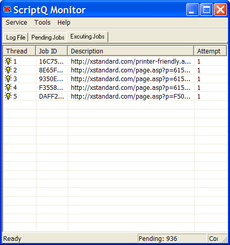 ScriptQ Monitor application with Executing tab selected.