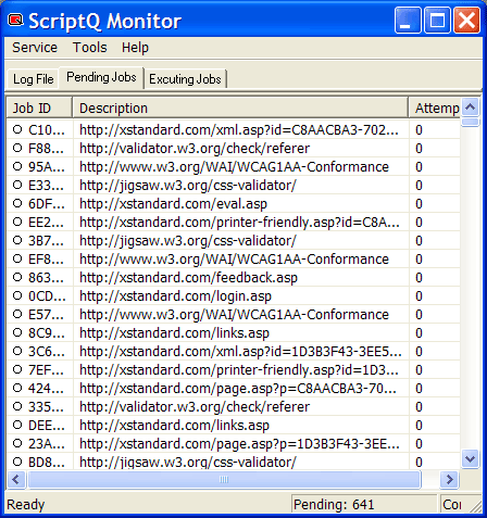 ScriptQ Monitor application with Pending tab selected.